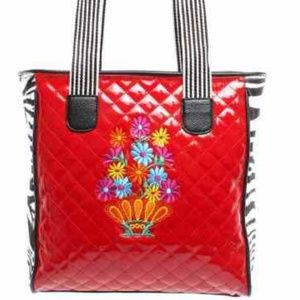 Tiger stripe tote bag with floral detail